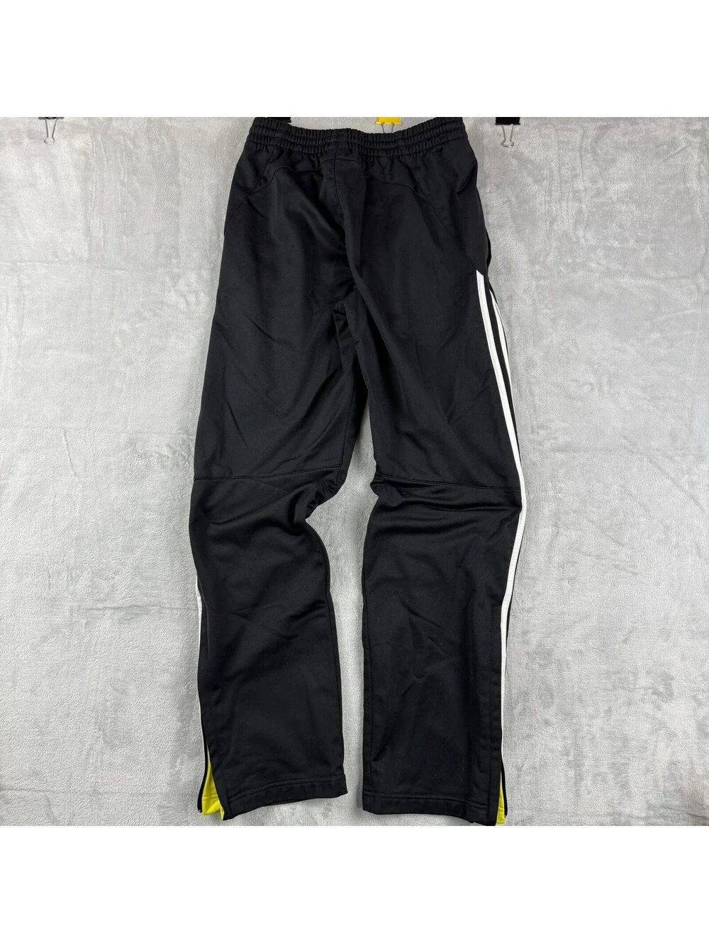 Adidas Men’s Small Black 3-Stripes Track Pants Yellow Ankle Zip Soccer Y2K Baggy
